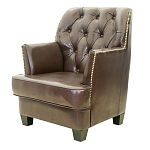 Кресло кожаное c мягкими подлокотниками на 4-х деревянных ножках из массива березы Joseph Armchair brown варинант исполнения - 2 | Loft Concept в Нижнем Новгороде