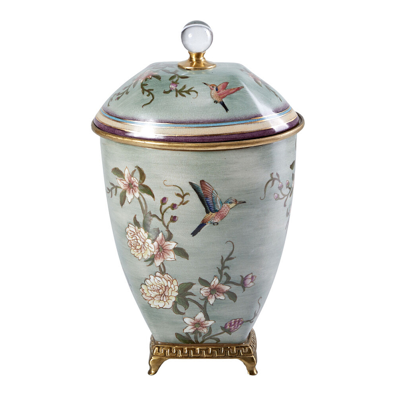 Ваза с крышкой и цветочным узором Genuine Chinese Classics Серый Мульти Бронза в Нижнем Новгороде | Loft Concept 