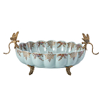 Чаша из голубого фарфора на бронзовых ножках с рисунком цветов и фигурками стрекоз Blue Garden варинант исполнения - 1 | Loft Concept в Нижнем Новгороде