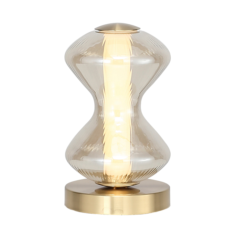 Настольная лампа светодиодная с волнообразным стеклянным плафоном Amphora of Light Коньяк Золотой в Нижнем Новгороде | Loft Concept 