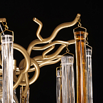 Люстра линейная золотого цвета с декоративными ветвями и длинными стеклянными подвесками в форме сосулек Droplet Chandelier варинант исполнения - 6 | Loft Concept в Нижнем Новгороде