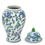 Ваза с крышкой и зелено-голубым рисунком на белом фоне 51 см Blue & White Ornament варинант исполнения - 2 | Loft Concept в Нижнем Новгороде