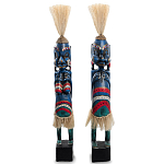 Комплект из 2-х деревянных статуэток Asmat Straw Headdress Statuettes Blue Colorful Tattoo варинант исполнения - 5 | Loft Concept в Нижнем Новгороде