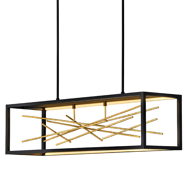 Люстра прямоугольная черного цвета с декором в виде ветвей в золотой отделке Hinkley Золотой Черный в Нижнем Новгороде | Loft Concept 