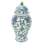 Ваза с крышкой и зелено-голубым рисунком на белом фоне 51 см Blue & White Ornament варинант исполнения - 1 | Loft Concept в Нижнем Новгороде