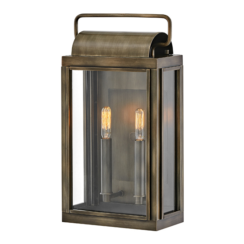 Настенный фонарь прямоугольной формы цвета состаренная латунь с двумя лампами Hinkley Бронза Прозрачное Стекло в Нижнем Новгороде | Loft Concept 
