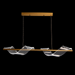 Люстра линейная золотистого цвета с двумя прозрачными волнистыми элементами Wave Line варинант исполнения - 3 | Loft Concept в Нижнем Новгороде