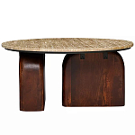 Кофейный столик с круглой столешницей на 2-х массивных деревянных ножках Tandem Travertine and Wood варинант исполнения - 1 | Loft Concept в Нижнем Новгороде