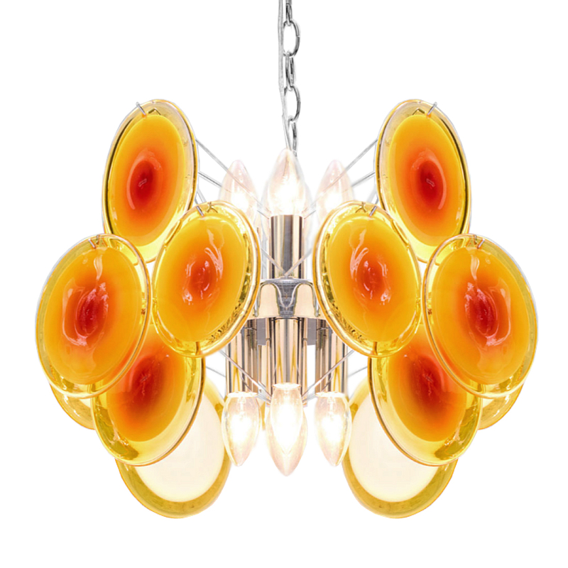Люстра из оранжевых стеклянных дисков OrangeGlowing Reflectors Оранжевое Стекло  Хром в Нижнем Новгороде | Loft Concept 