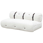 Двухместный диван без подлокотников белый с обивкой букле и ремешками из кожи Blaise Boucle Sofa варинант исполнения - 2 | Loft Concept в Нижнем Новгороде