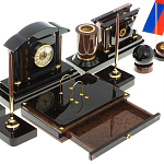 Настольный письменный набор с часами из природного камня обсидиана Peace Contract варинант исполнения - 4 | Loft Concept в Нижнем Новгороде