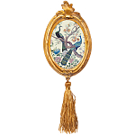 Картина с изображением павлинов в саду в овальной позолоченной раме с кисточкой Chinoiserie Imperial Garden Peacocks on a Tree Poster варинант исполнения - 1 | Loft Concept в Нижнем Новгороде