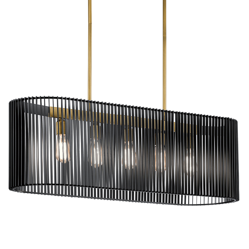 Люстра подвесная овальной формы с металлическим решетчатым абажуром матово-черного цвета и 5 лампами Kichler Черный Латунь в Нижнем Новгороде | Loft Concept 