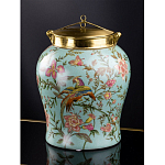 Ваза округлой формы из фарфора с рисунком и бронзовой крышкой Turquoise Blooming Garden варинант исполнения - 1 | Loft Concept в Нижнем Новгороде