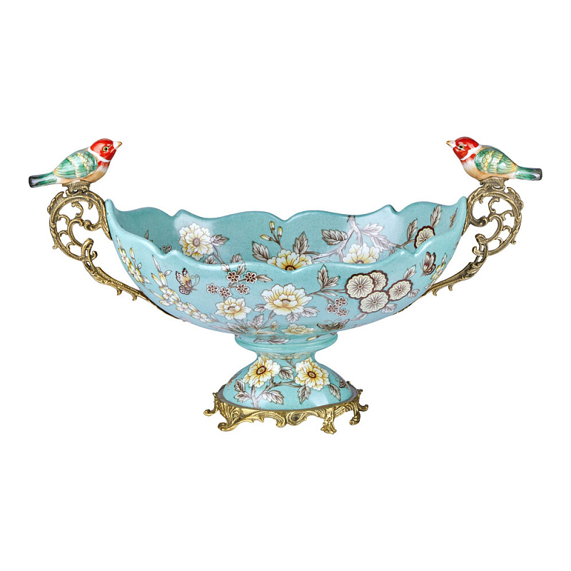 Чаша фарфоровая с птичками Bird of Paradise Bowl Бронза Мульти Голубой в Нижнем Новгороде | Loft Concept 