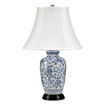 Настольная лампа с фарфоровым основанием с декоративным орнаментом и белым абажуром на темной круглой подставке Elstead Lighting варинант исполнения - 1 | Loft Concept в Нижнем Новгороде