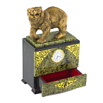 Часы настольные с декором в виде медведя и выдвижным ящиком из натурального камня Змеевик Bear Stone Clock варинант исполнения - 3 | Loft Concept в Нижнем Новгороде