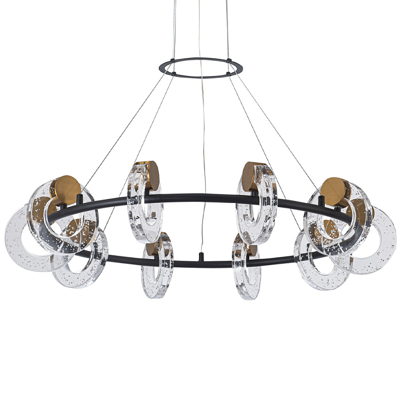 Кольцевая люстра с круглыми стеклянными плафонами в виде колец Olympe Glass Chandelier Черный Прозрачное Стекло Латунь Кольцевая люстра с круглыми стеклянными плафонами в виде колец Olympe Glass Chandelier Черный Прозрачное Стекло Латунь в Нижнем Новгороде | Loft Concept