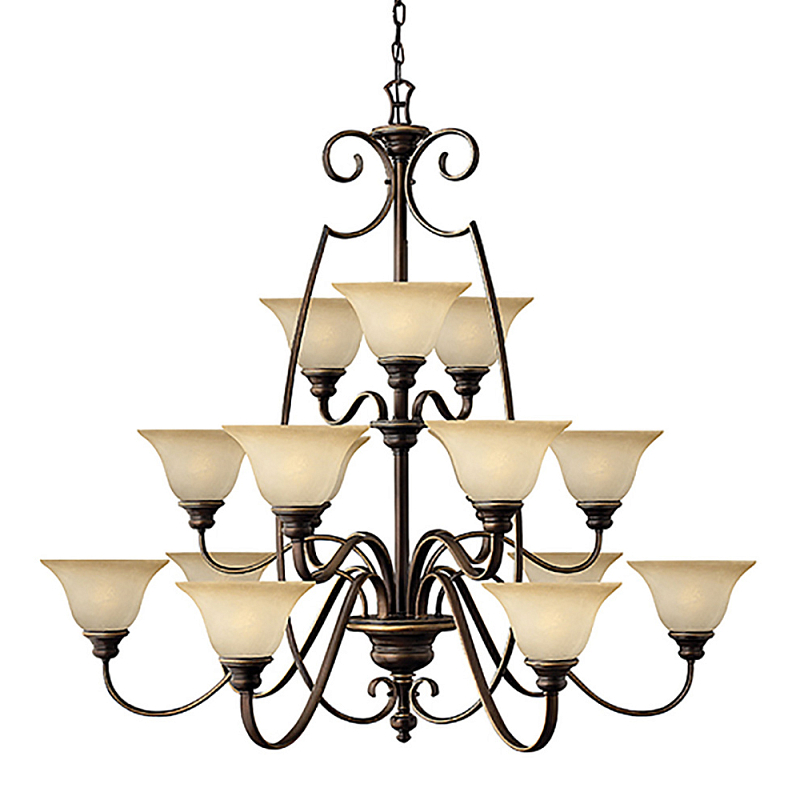 Люстра трехъярусная бронзового цвета с 15-ю кремовыми плафонами в форме чаш Hinkley Бронза Бежевый в Нижнем Новгороде | Loft Concept 