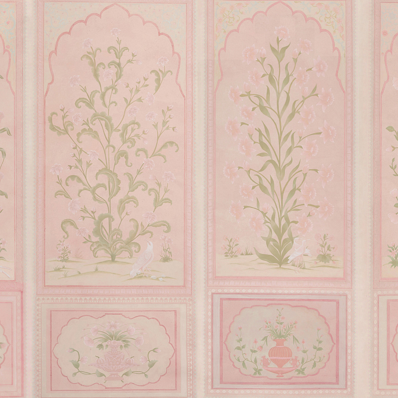 Обои ручная роспись Jharokha Arches Original colourway on pink painted Xuan paper  в Нижнем Новгороде | Loft Concept 