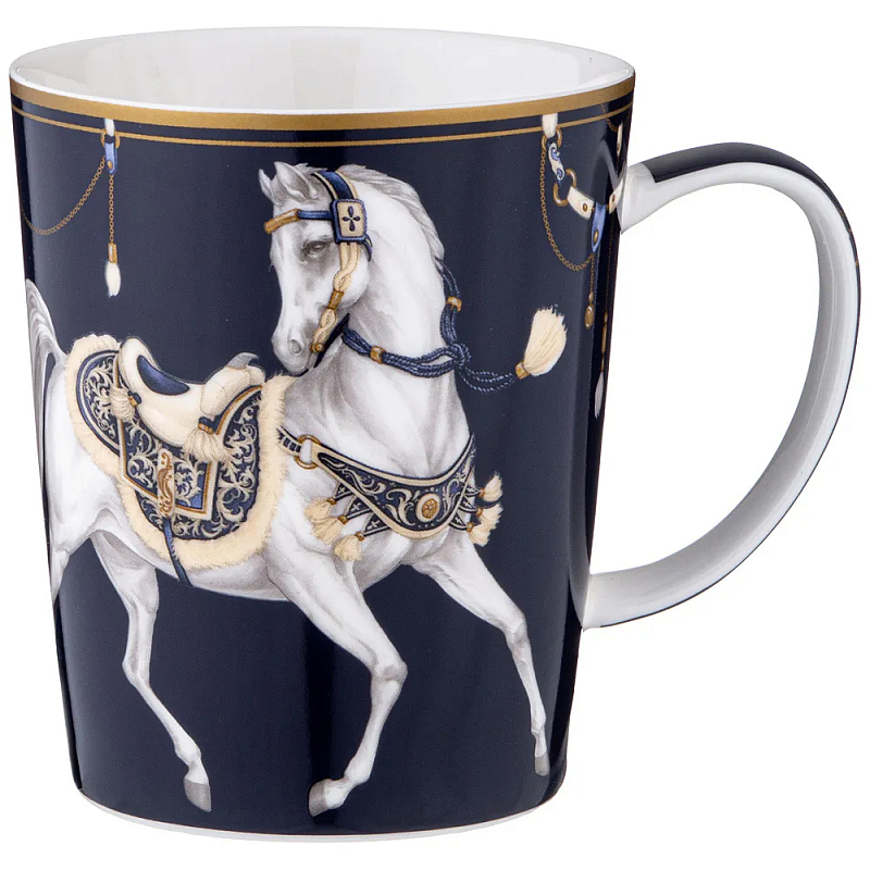 Кружка из фарфора синяя с изображением лошади 400 мл Porcelain Horse Set Белый Синий Золотой в Нижнем Новгороде | Loft Concept 