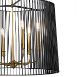 Люстра цвета латунь с 6-ю лампами свечами внутри цилиндрического абажура из черных металлических реек Kichler варинант исполнения - 3 | Loft Concept в Нижнем Новгороде