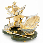 Икорница с ложкой с декором "Дед с осетром" с гравировкой на подставке из натурального камня Нефрит Decorative Cavair Dishes варинант исполнения - 1 | Loft Concept в Нижнем Новгороде