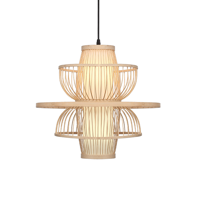 Подвесной светильник фигурный из деревянных прутьев с плафоном из натуральной ткани Light Inside the Cell Древесина в Нижнем Новгороде | Loft Concept 