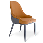 Стул оранжевый с высокой спинкой из искуственной кожи на серых металлических ножках Enigma Orange варинант исполнения - 1 | Loft Concept в Нижнем Новгороде