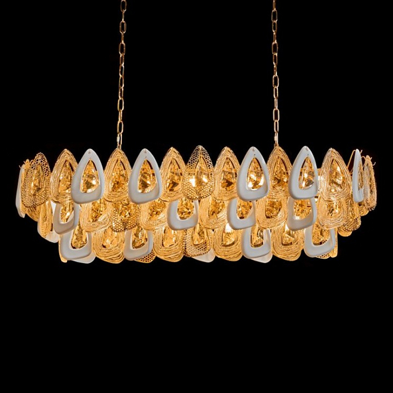 Люстра овальная с многослойными белыми и прозрачными подвесками Character Chandelier Золотой Прозрачный Белый Люстра овальная с многослойными белыми и прозрачными подвесками Character Chandelier Золотой Прозрачный Белый в Нижнем Новгороде | Loft Concept