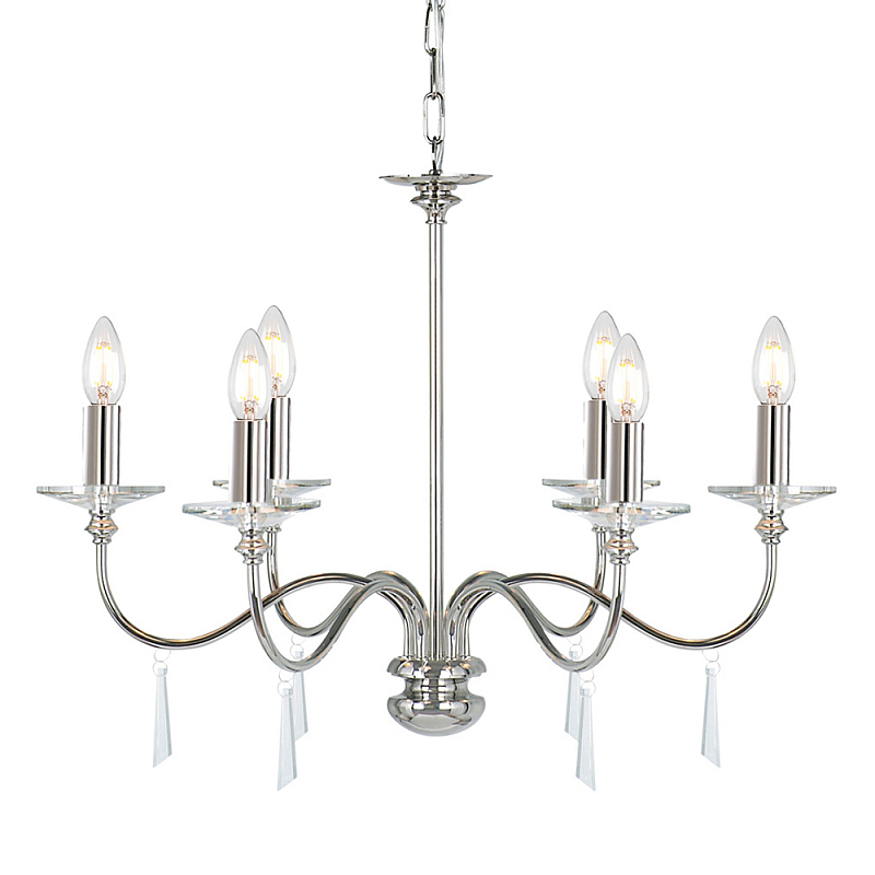 Люстра цвета никель с прозрачными стеклянными подвесками в форме капель Elstead Lighting Никель Прозрачное Стекло в Нижнем Новгороде | Loft Concept 