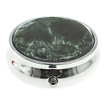 Таблетница карманная круглая с 3-мя отделениями с зеркалом и накладкой из натурального камня Серафинит Silver Stone Pillboxes варинант исполнения - 3 | Loft Concept в Нижнем Новгороде
