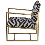 Кресло с металлическим золотистым каркасом и мягкой обивкой с чёрно-белым принтом зебры Wild animals варинант исполнения - 2 | Loft Concept в Нижнем Новгороде