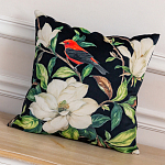 Декоративная подушка чёрная с изображением птицы в саду Blooming Red Birds варинант исполнения - 2 | Loft Concept в Нижнем Новгороде