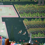 Обои ручная роспись Mahal Garden Original colourway on blue painted Xuan paper варинант исполнения - 2 | Loft Concept в Нижнем Новгороде