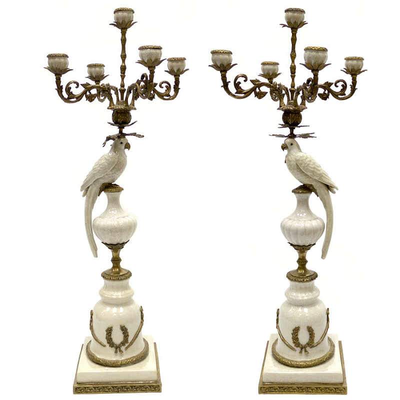 Подсвечник Candlestick White Parrot Белый Бронза в Нижнем Новгороде | Loft Concept 