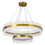 Люстра подвесная двухъярусная с золотистымыми кольцами и прозрачными стеклянными элементами Ring Horizontal варинант исполнения - 1 | Loft Concept в Нижнем Новгороде