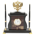 Часы настольные с Гербом России и 2-мя шариковыми ручками в комплекте Stone Clock варинант исполнения - 4 | Loft Concept в Нижнем Новгороде