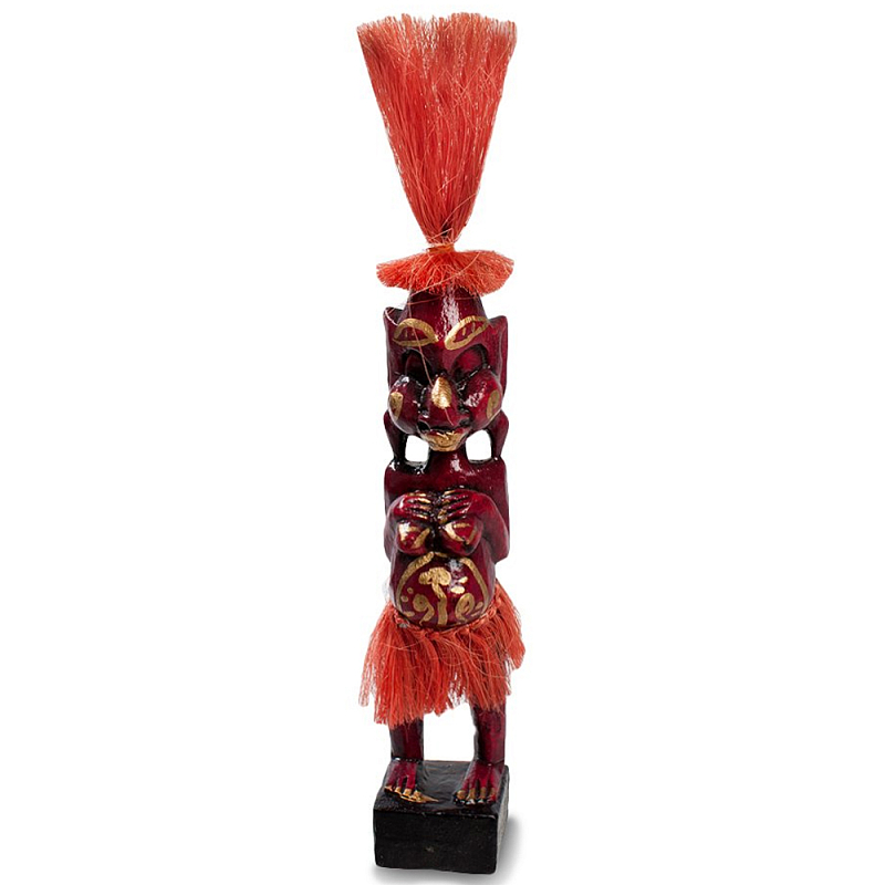 Деревянная декоративная статуэтка Asmat Red Straw Headdress Statuette Red Красный Золотой в Нижнем Новгороде | Loft Concept 