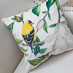 Декоративная подушка бежевая с изображением птиц и цветов Blooming Yellow Birds варинант исполнения - 2 | Loft Concept в Нижнем Новгороде