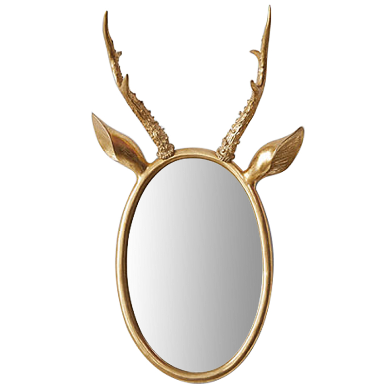 Овальное зеркало с декором оленьи рога Golden Deer Mirror Золотой в Нижнем Новгороде | Loft Concept 