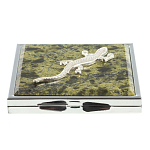 Зеркало двухстороннее квадратное из натурального камня Змеевик с декоративной вставкой в виде ящерицы Silver Stone Mirrors варинант исполнения - 2 | Loft Concept в Нижнем Новгороде