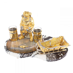 Икорница со стопками с декором "Рыбак с санями" с гравировкой на подставке из натуральных камней Агат Мрамор Decorative Cavair Dishes варинант исполнения - 9 | Loft Concept в Нижнем Новгороде