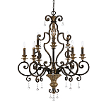 Люстра с подвесками из прозрачного стекла на кованом каркасе бронзового цвета в классическом стиле Quoizel варинант исполнения - 1 | Loft Concept в Нижнем Новгороде