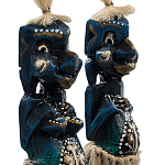 Комплект из 2-х деревянных статуэток Asmat Straw Headdress Statuettes Dark Blue варинант исполнения - 3 | Loft Concept в Нижнем Новгороде
