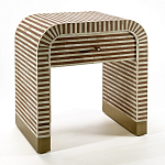 Тумбочка прикроватная с ящиком Tofino Stripes Bone Inlay Bedside Beige варинант исполнения - 2 | Loft Concept в Нижнем Новгороде