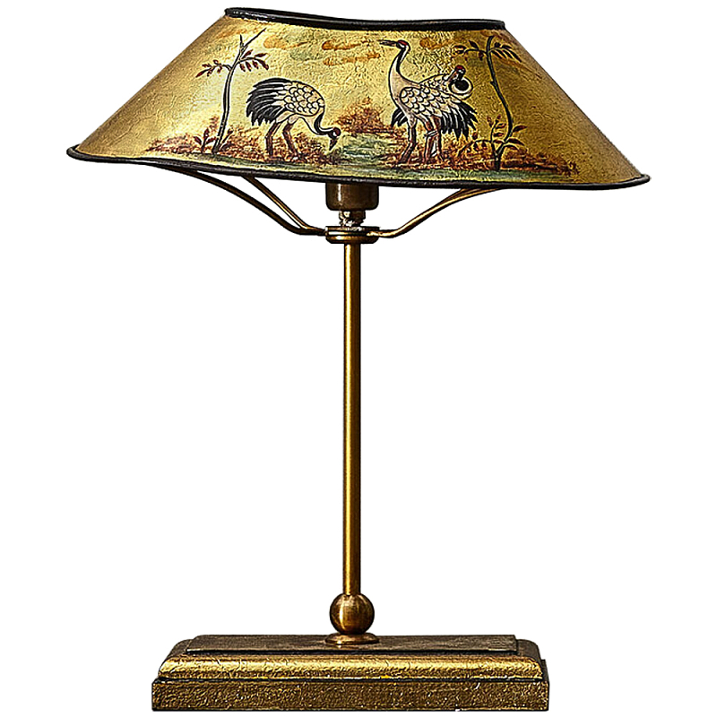 Настольная лампа с абажуром из металла Chinoiserie Cranes Table Lamp Gold Золотой Мульти в Нижнем Новгороде | Loft Concept 