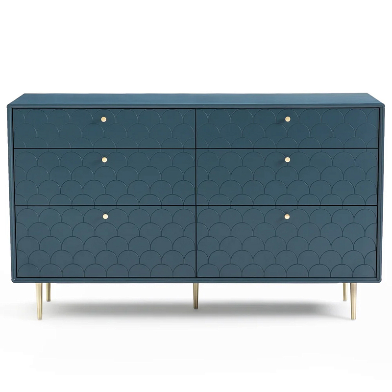 Комод с 6 выдвижными ящиками Scale Ornament Blue Chest of Drawers Латунь Синий в Нижнем Новгороде | Loft Concept 