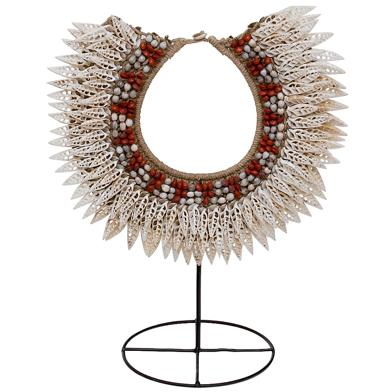 Этническое ожерелье из ракушек на подставке Ethnic Necklace Sharp Lacy Shells Белый Красный Бежевый Коричневый в Нижнем Новгороде | Loft Concept 