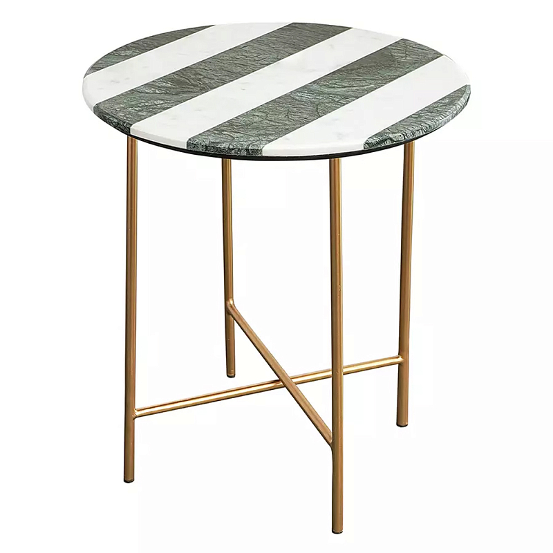 Столик приставной с круглой столешницей с полосатым узором Tabletops with Striped Pattern Серый Белый в Нижнем Новгороде | Loft Concept 